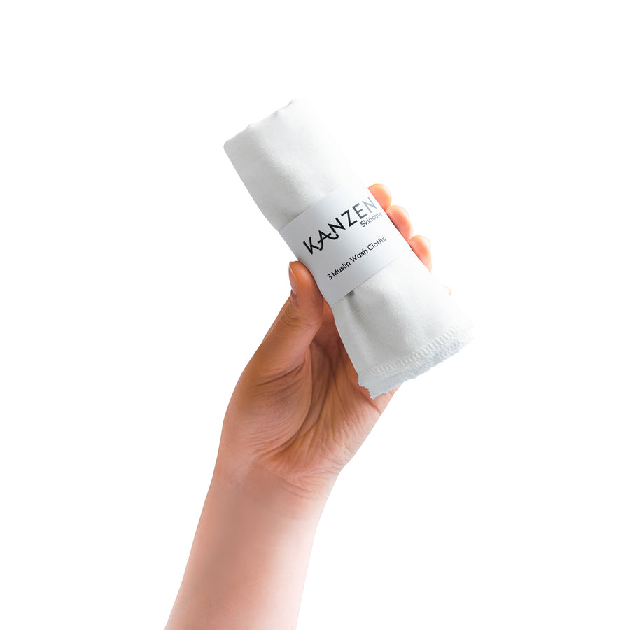 Kanzen Skincare: 3 Pack Of Organic, Natural and Reusable 100% Cotton Muslin Cloths